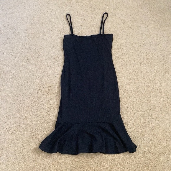 Nasty Gal Ruffle Black Knit Bodycon Dress - Picture 1 of 3